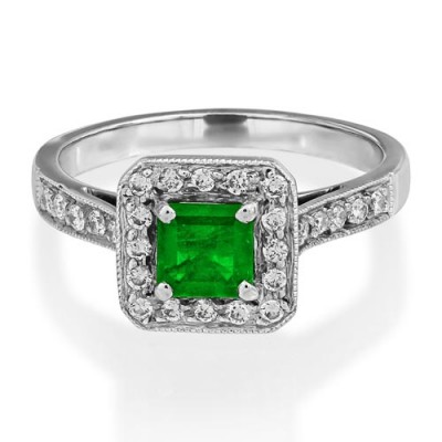 emerald ring 0.52ct. set with diamond in cluster ring smallest Image