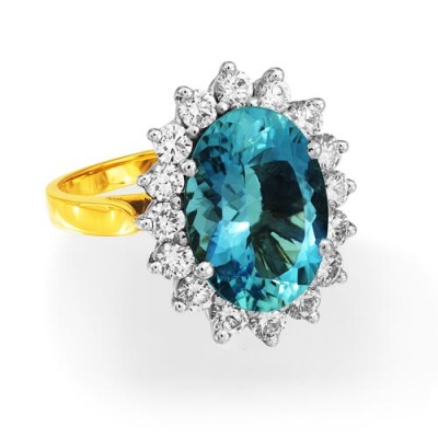 aquamarine ring 5.58ct. set with diamond in cluster ring smallest Image