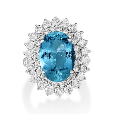 aquamarine ring 6.86ct. set with diamond in cluster ring smallest Image