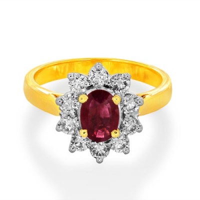 ruby ring 0.79ct. set with diamond in cluster ring smallest Image