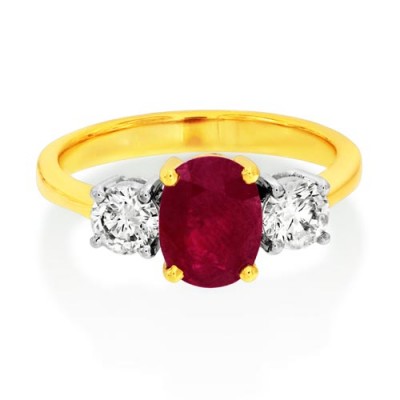 ruby ring 1.67ct. set with diamond in three stone ring smallest Image