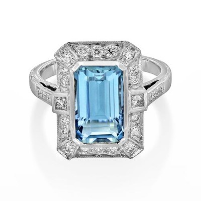 aquamarine ring 2.86ct. set with diamond in vintage ring smallest Image