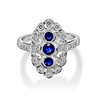 sapphire ring 0.56ct. set with diamond in vintage ring smallest Image