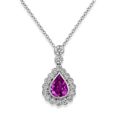 pink sapphire pendant 1.78ct. set with diamond in cluster pendant smallest Image