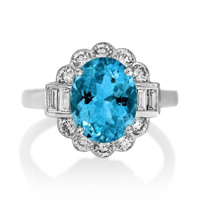 aquamarine ring 2.63ct. set with diamond in vintage ring smallest Image