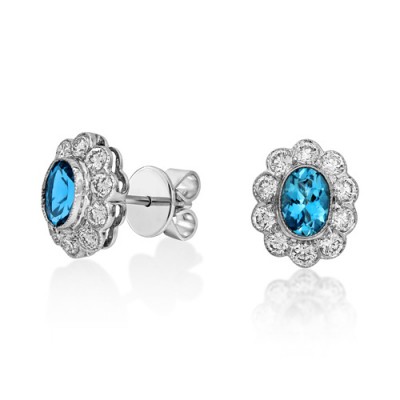 aquamarine earrings 0.74ct. set with diamond in cluster earrings smallest Image