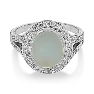 rainbow moonstone ring 3.11ct. set with diamond in cluster ring smallest Image