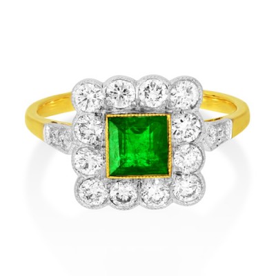 emerald ring 0.77ct. set with diamond in vintage ring smallest Image
