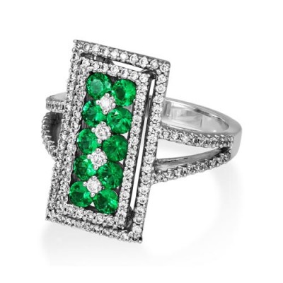 emerald ring 0.67ct. set with diamond in cluster ring smallest Image