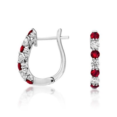 ruby earrings 0.46ct. set with diamond in hoop earrings smallest Image