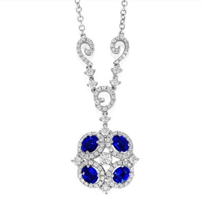 sapphire necklace 1.2ct. set with diamond in cluster necklace smallest Image