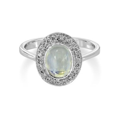 18Ct. White Gold Moonstone and Diamond Ring