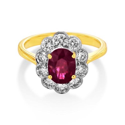 Nayum Ruby and diamond Ring in 18Ct. Yellow Gold