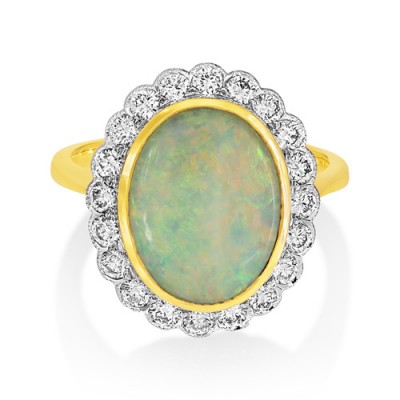 Nayum Opal and diamond Ring in 18Ct. Yellow Gold