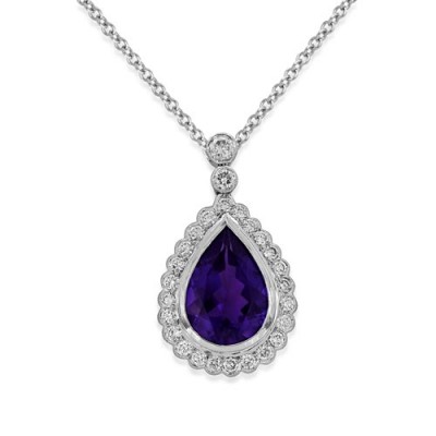 Nayum Amethyst and diamond Pendant in 18Ct. White Gold