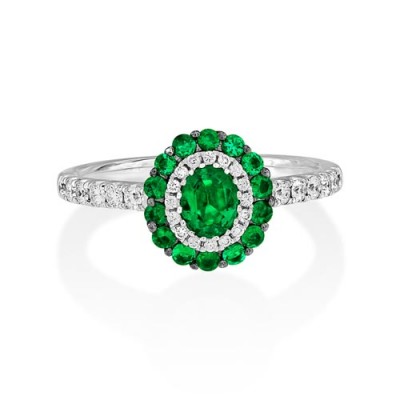 Nayum Emerald and diamond Ring in 18Ct. White Gold