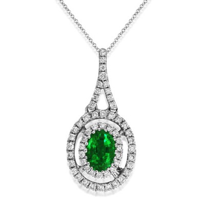 Nayum Emerald and diamond Pendant in 18Ct. White Gold