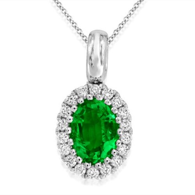 Nayum Emerald and diamond Pendant in 18Ct. White Gold