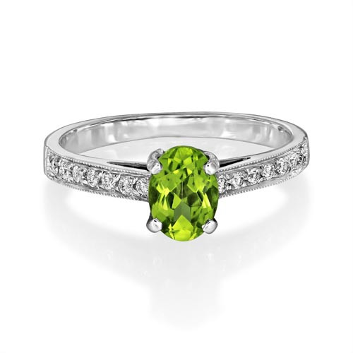 peridot ring 0.93ct. set with diamond in shoulder set ring smallest Image