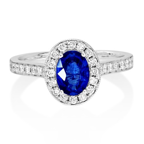 sapphire ring 0.95ct. set with diamond in cluster ring smallest Image