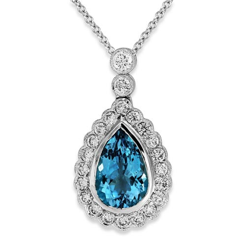 aquamarine pendant 2.53ct. set with diamond in cluster pendant smallest Image