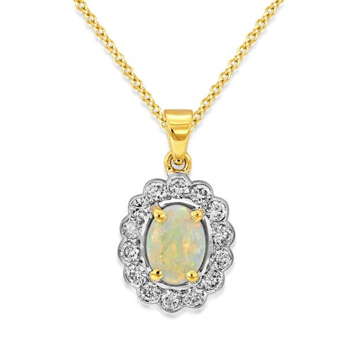 opal pendant 0.65ct. set with diamond in cluster pendant smallest Image