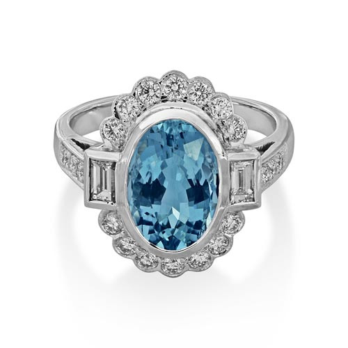 aquamarine ring 2.13ct. set with diamond in cluster ring smallest Image