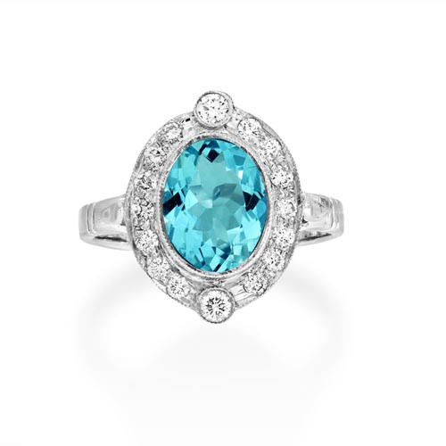 aquamarine ring 1.32ct. set with diamond in cluster ring smallest Image