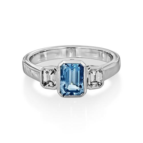 aquamarine ring 0.91ct. set with diamond in three stone ring smallest Image