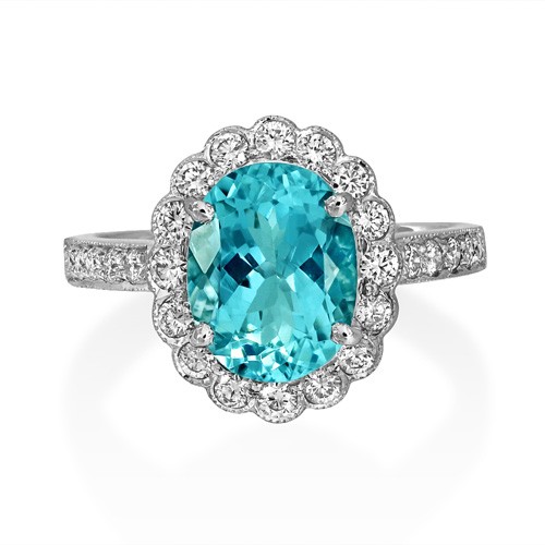 aquamarine ring 1.94ct. set with diamond in vintage ring smallest Image