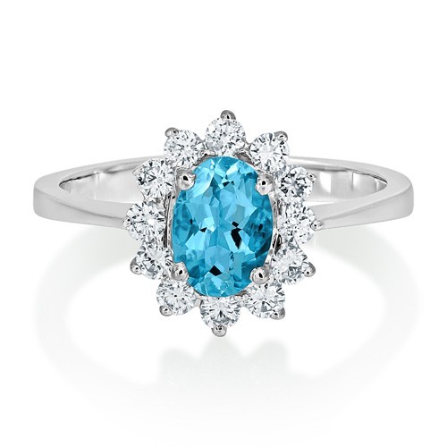 aquamarine ring 0.69ct. set with diamond in cluster ring smallest Image