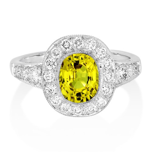 yellow sapphire ring 1.69ct. set with diamond in cluster ring smallest Image