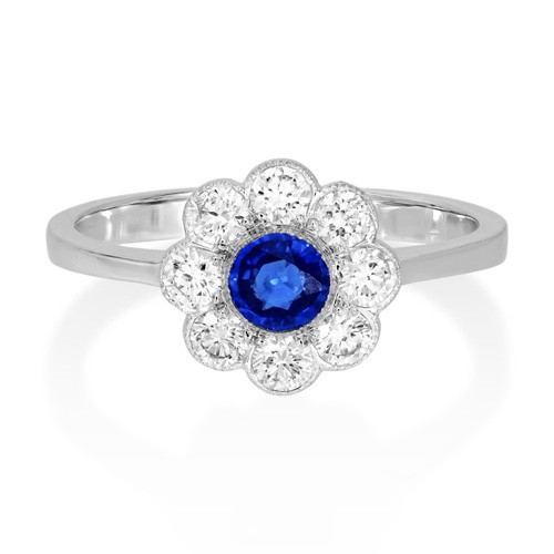 sapphire ring 0.36ct. set with diamond in cluster ring smallest Image