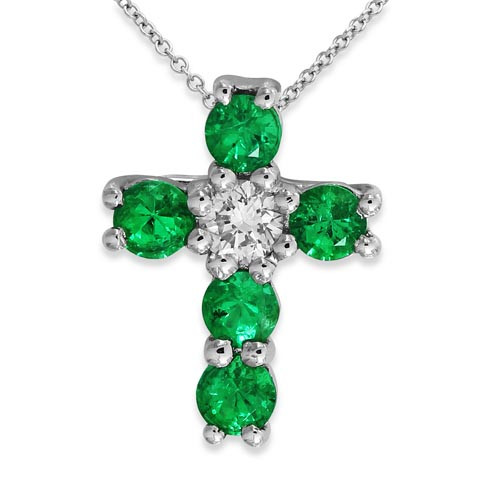 emerald pendant 0.25ct. set with diamond in cross pendant smallest Image