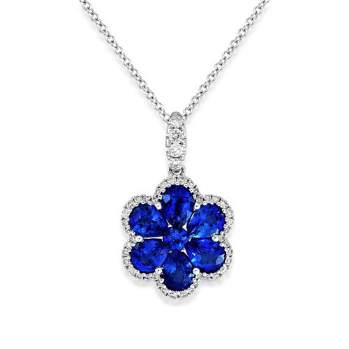 sapphire pendant 2.23ct. set with diamond in cluster pendant smallest Image