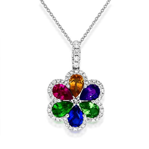 fancy sapphire pendant 2.79ct. set with diamond in cluster pendant smallest Image