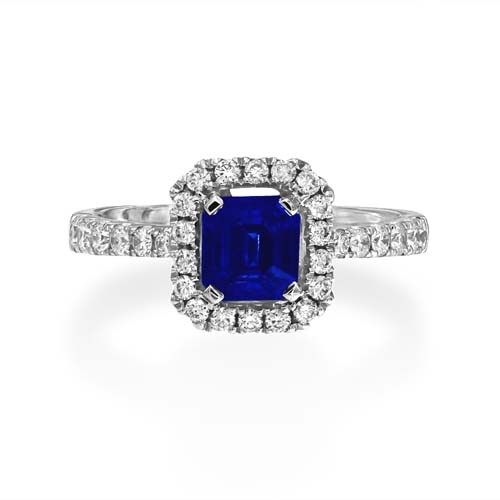 sapphire ring 1.13ct. set with diamond in cluster ring smallest Image