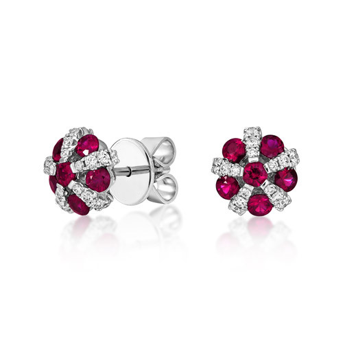 ruby earrings 1.27ct. set with diamond in cluster earrings smallest Image