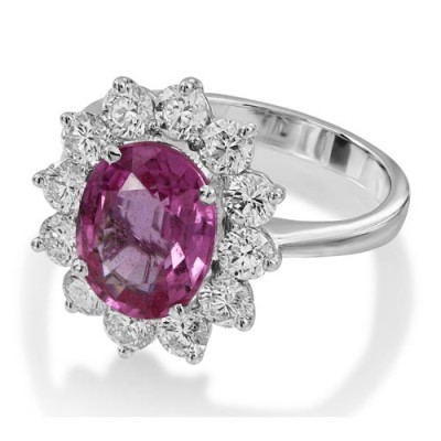 pink sapphire ring 4.02ct. set with diamond in cluster ring smallest Image