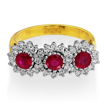 ruby ring 1.15ct. set with diamond in triple cluster ring smallest Image