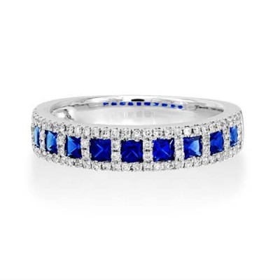 sapphire ring 0.73ct. set with diamond in wide band ring smallest Image
