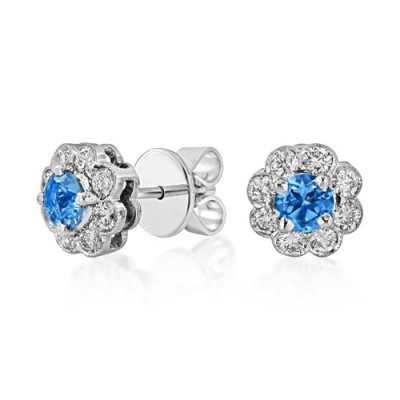 aquamarine earrings 0.4ct. set with diamond in cluster earrings smallest Image