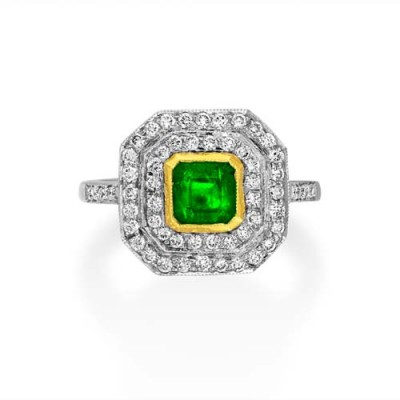 emerald ring 0.89ct. set with diamond in cluster ring smallest Image