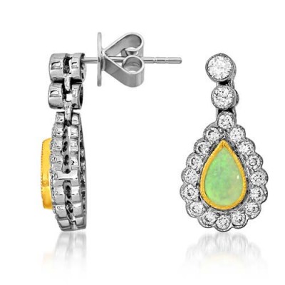 opal earrings 0.32ct. set with diamond in cluster earrings smallest Image