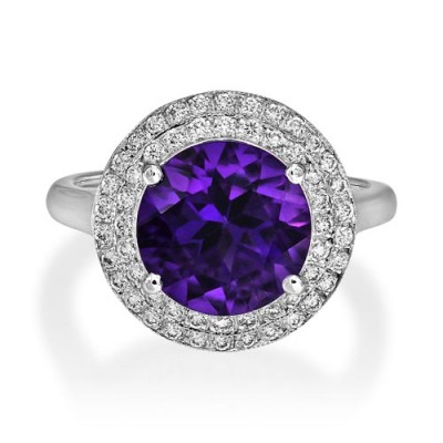 amethyst ring 3.26ct. set with diamond in cluster ring smallest Image
