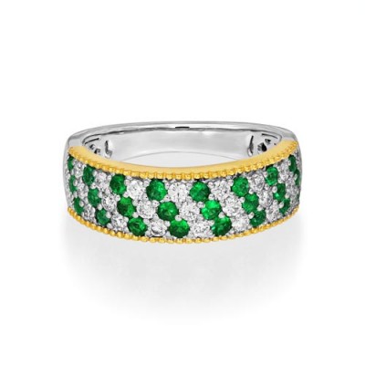 emerald ring 0.38ct. set with diamond in wide band ring smallest Image