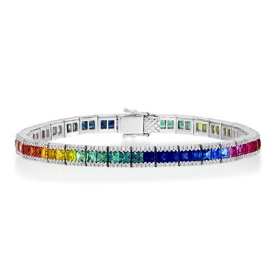 fancy sapphire bracelet 7.56ct. set with diamond in tennis bracelet smallest Image