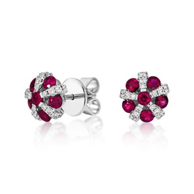 ruby earrings 1.27ct. set with diamond in cluster earrings smallest Image