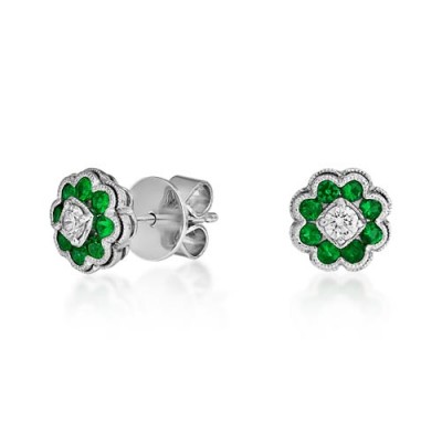 emerald earrings 0.41ct. set with diamond in cluster earrings smallest Image
