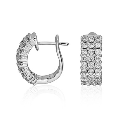 Diamond 3 row Hoop earrings in 18Ct. White Gold 